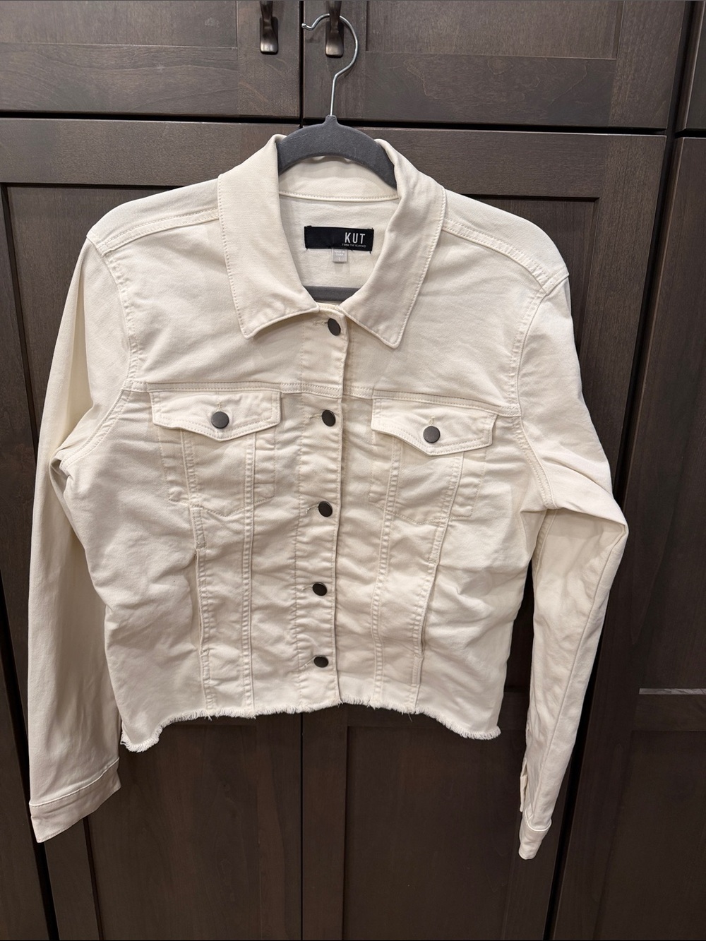Kut from the Kloth Cream Button-Up Denim Jacket Like New Size Large